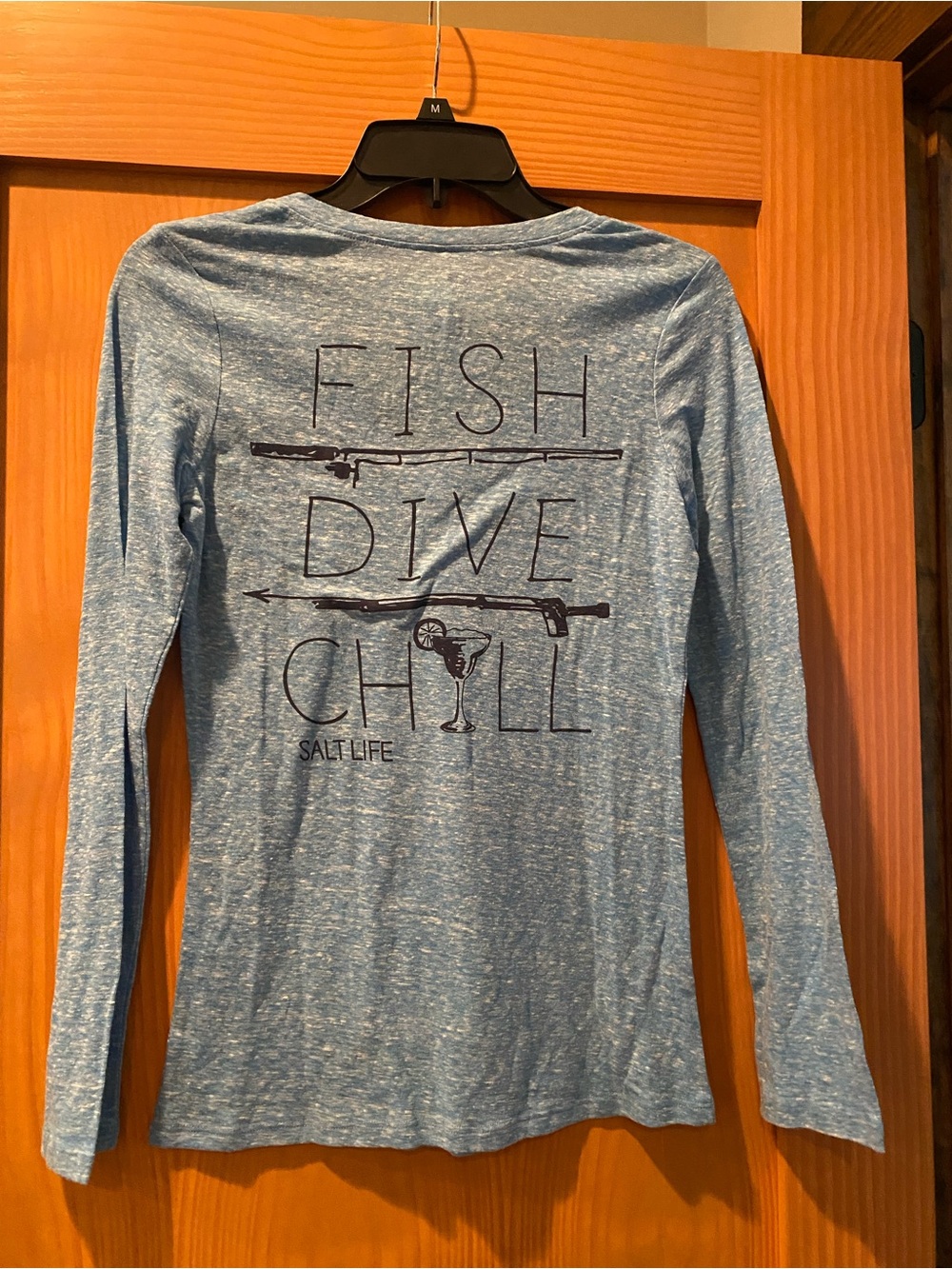Salt Life Fish Dive Chill Blue Heather Long Sleeve V-Neck T-Shirt NWT Size S